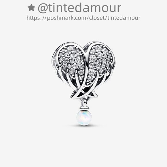 Pandora Sparkling Angel Wings & Heart Charm|Pendant - Picture 1 of 2